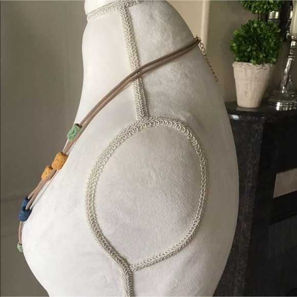 LAST 1! NEW Lava Bead Necklace & Earring SET Green Blue Gold Tube Beads on Cord - Picture 10 of 10